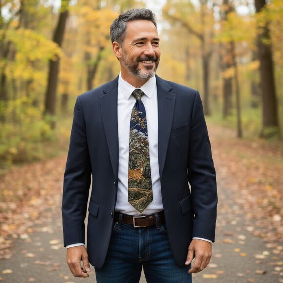 Elegant Deer Forest Mens Silk Tie Field Wear - Picture 1 of 4